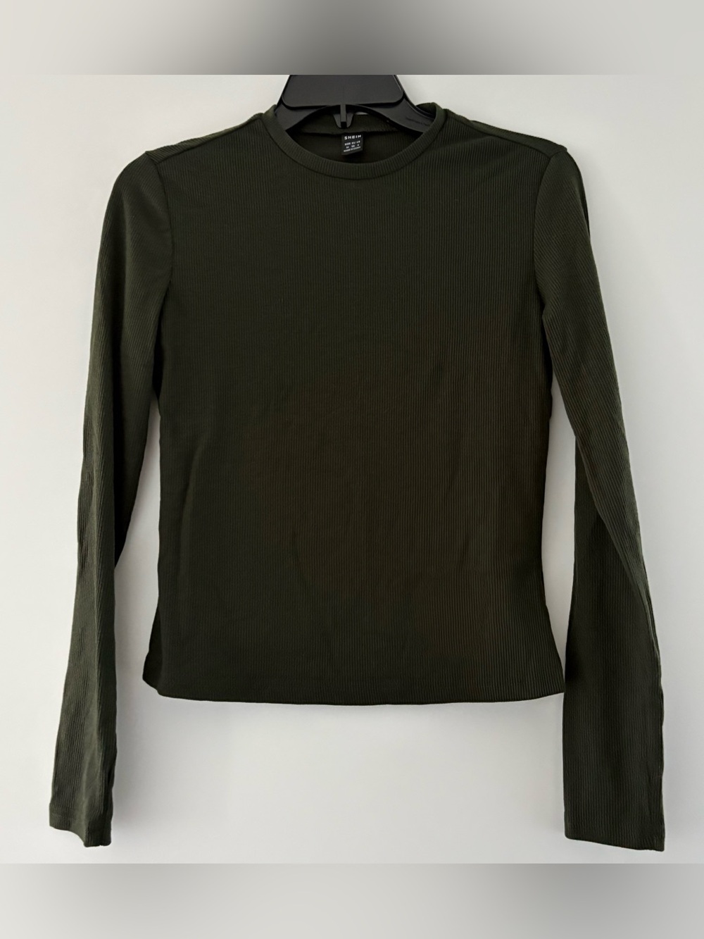 Women’s Long Sleeve Ribbed Crewneck Top - Olive Green